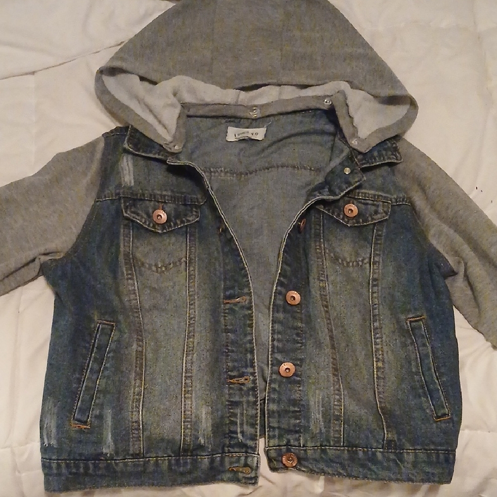 Womens Denim and Gray Hooded Jacket